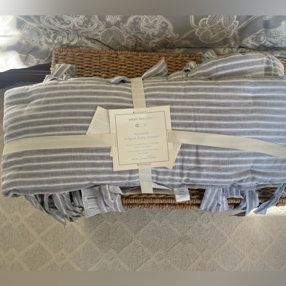 NWT Pottery Barn Striped Linen Crib Bumper
